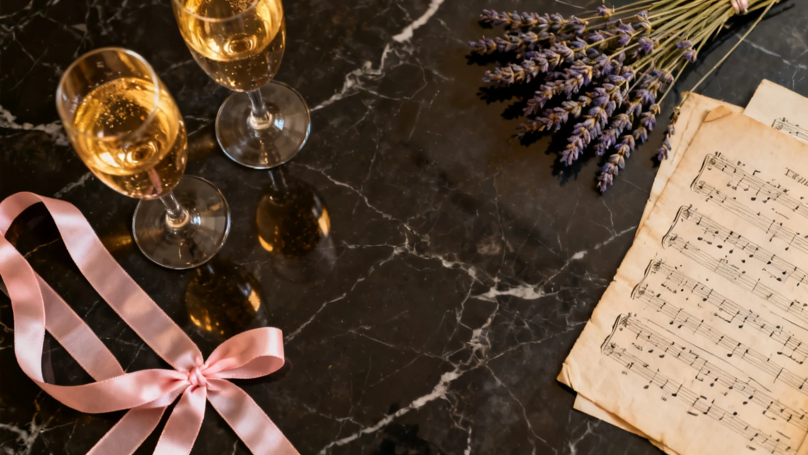 Champagne, partitions et rubans de danse